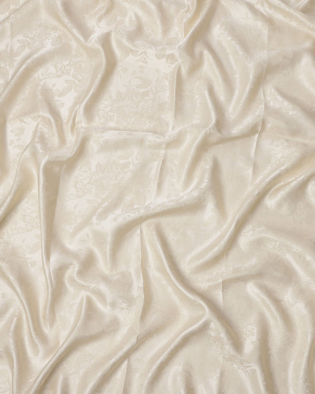 Ivory Floral Self-Design Pure Silk Satin Fabric 140 Cms Width Made in China-D24881