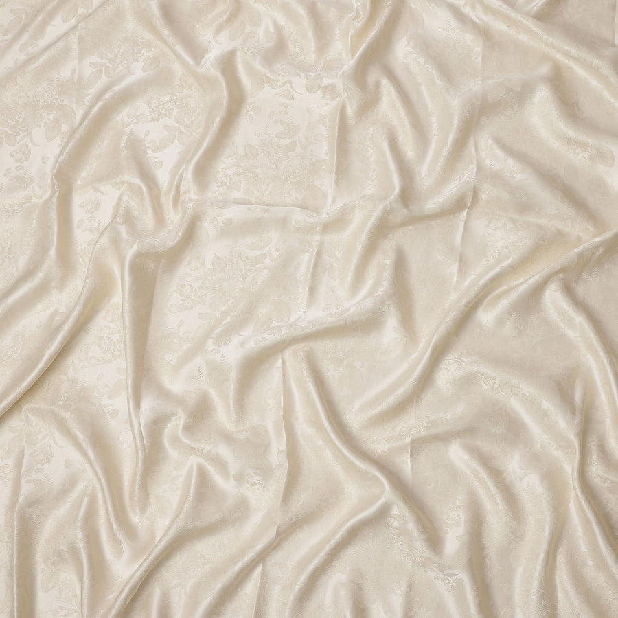 Ivory Floral Self-Design Pure Silk Satin Fabric 140 Cms Width Made in China-D24881