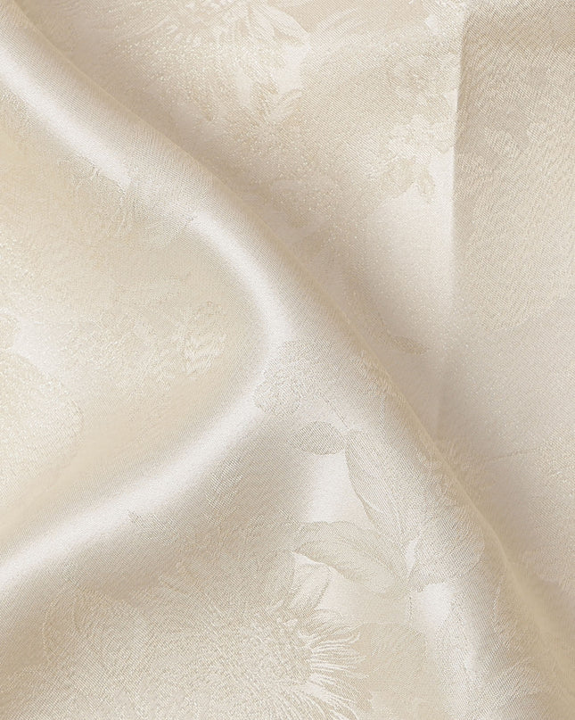 Ivory Floral Self-Design Pure Silk Satin Fabric 140 Cms Width Made in China-D24881