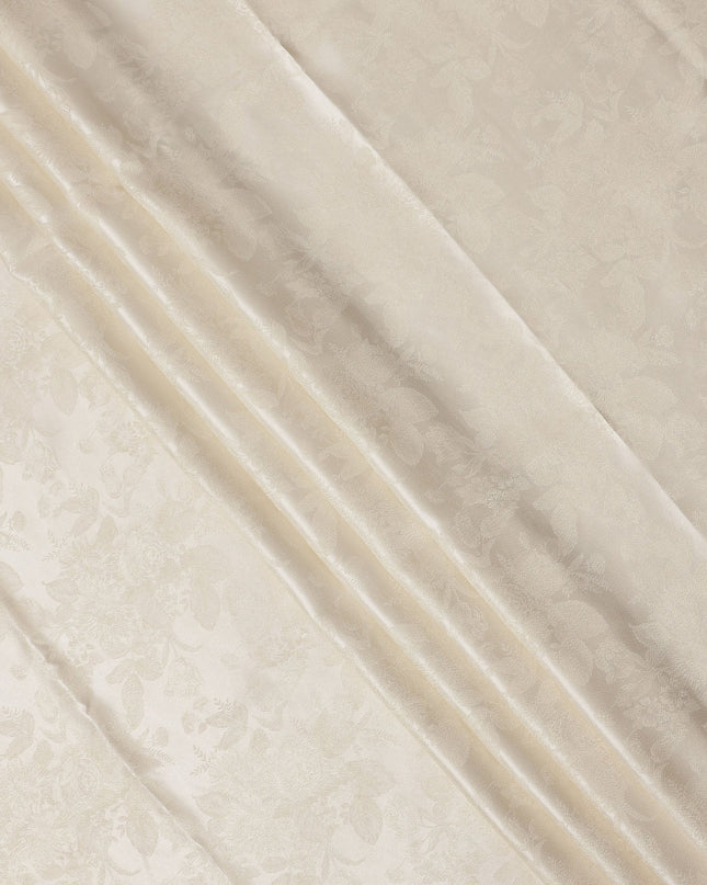 Ivory Floral Self-Design Pure Silk Satin Fabric 140 Cms Width Made in China-D24881