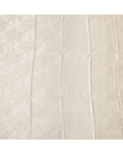 Ivory Floral Self-Design Pure Silk Satin Fabric 140 Cms Width Made in China-D24881