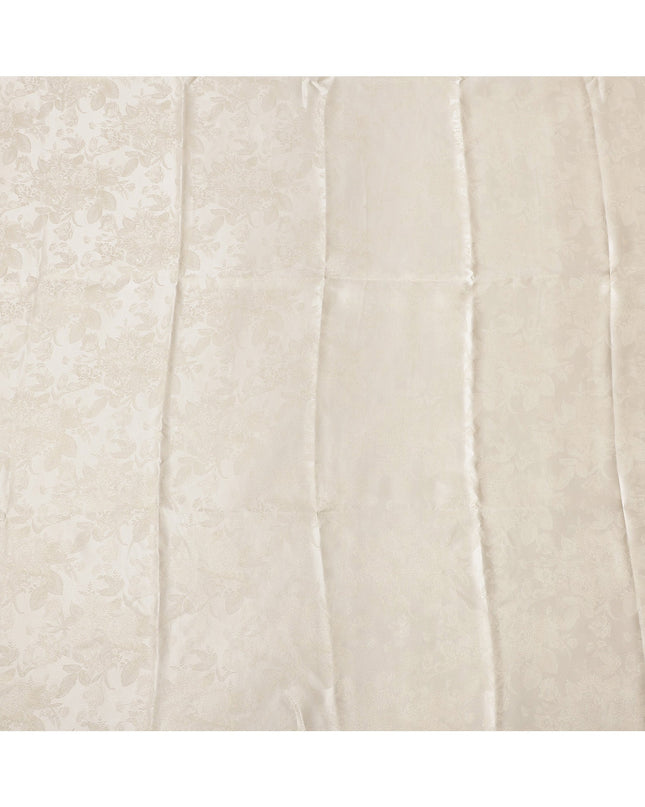 Ivory Floral Self-Design Pure Silk Satin Fabric 140 Cms Width Made in China-D24881