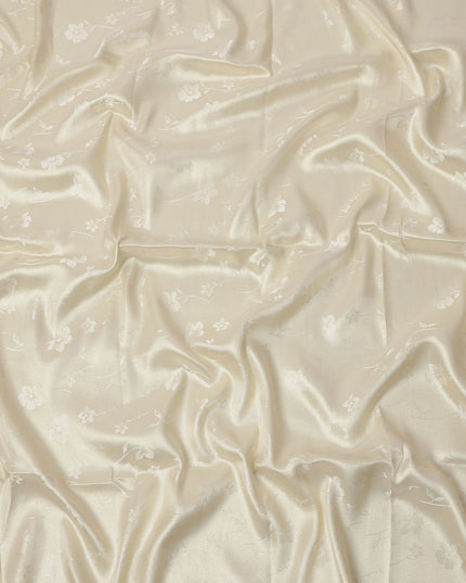 Cream Floral Self-Design Pure Silk Satin Fabric 140 Cms Width Made in China-D24907