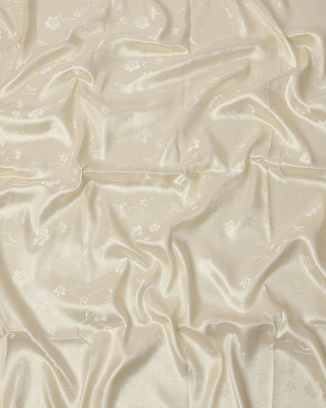 Cream Floral Self-Design Pure Silk Satin Fabric 140 Cms Width Made in China-D24907