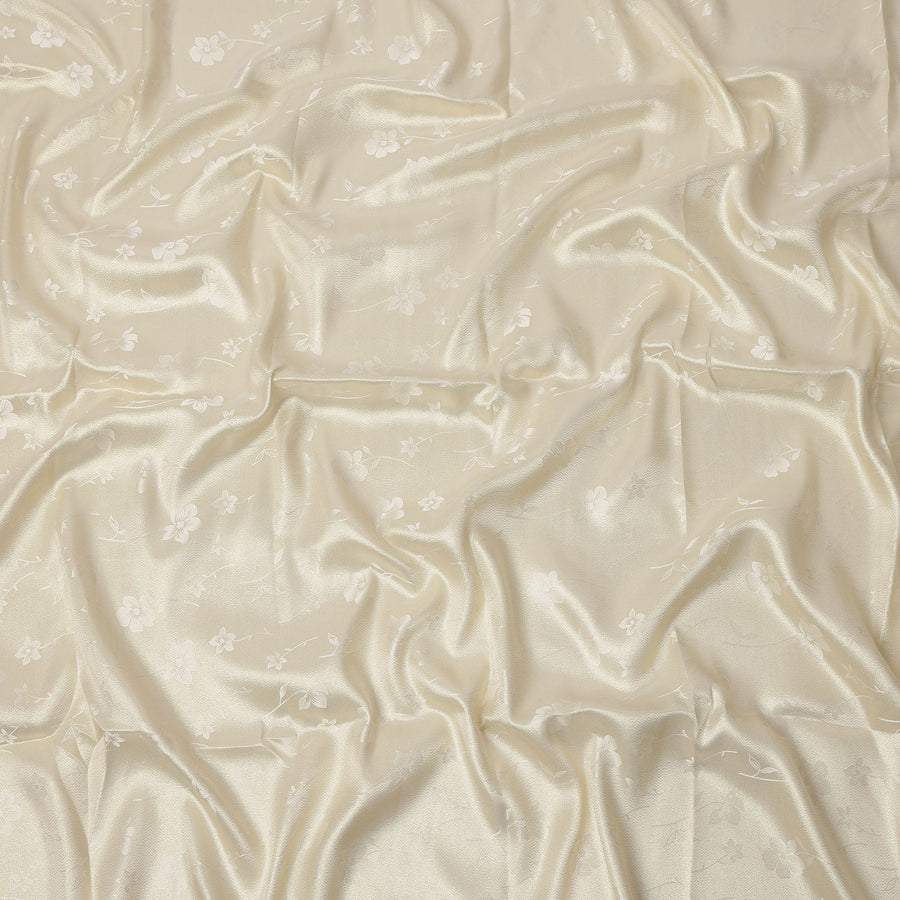 Cream Floral Self-Design Pure Silk Satin Fabric 140 Cms Width Made in China-D24907