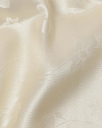 Cream Floral Self-Design Pure Silk Satin Fabric 140 Cms Width Made in China-D24907