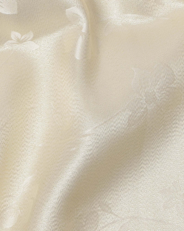 Cream Floral Self-Design Pure Silk Satin Fabric 140 Cms Width Made in China-D24907