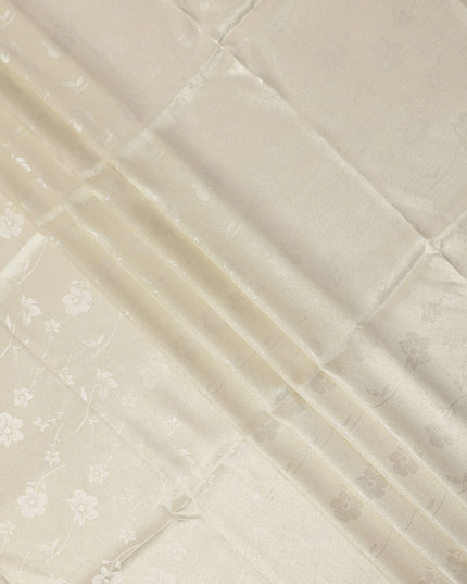 Cream Floral Self-Design Pure Silk Satin Fabric 140 Cms Width Made in China-D24907