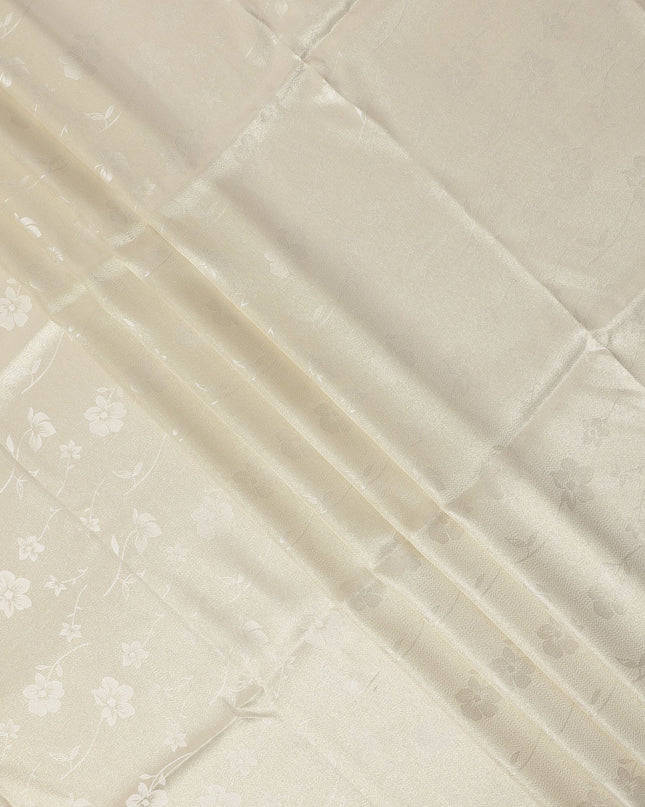 Cream Floral Self-Design Pure Silk Satin Fabric 140 Cms Width Made in China-D24907