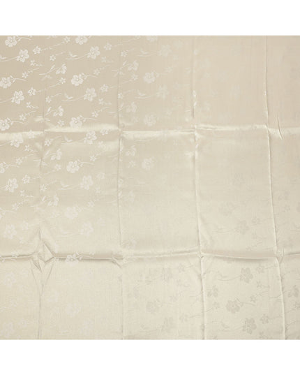 Cream Floral Self-Design Pure Silk Satin Fabric 140 Cms Width Made in China-D24907