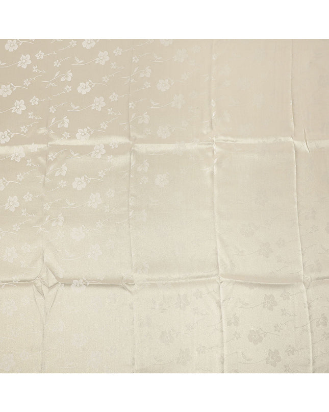 Cream Floral Self-Design Pure Silk Satin Fabric 140 Cms Width Made in China-D24907