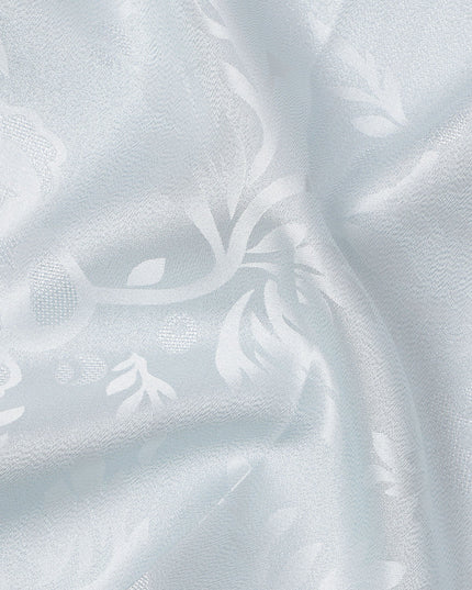 Light Blue Floral Self-Design Pure Silk Satin Fabric 140 Cms Width Made in China-D24885