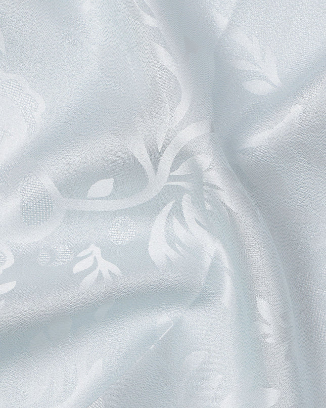 Light Blue Floral Self-Design Pure Silk Satin Fabric 140 Cms Width Made in China-D24885