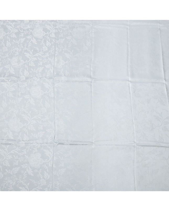 Light Blue Floral Self-Design Pure Silk Satin Fabric 140 Cms Width Made in China-D24885