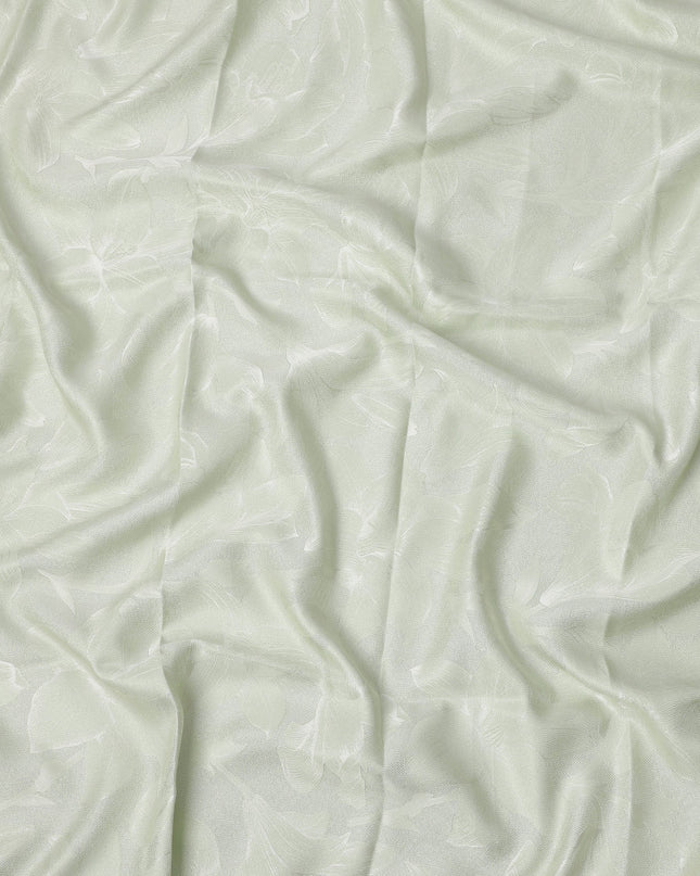 Light Green Floral Self-Design Pure Silk Satin Fabric 140 Cms Width Made in China-D24887
