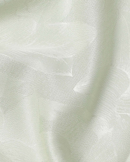 Light Green Floral Self-Design Pure Silk Satin Fabric 140 Cms Width Made in China-D24887