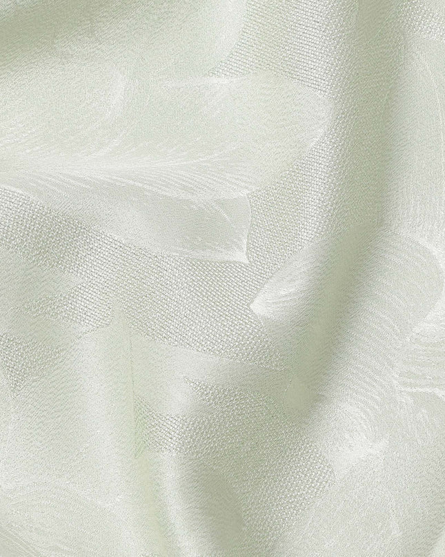 Light Green Floral Self-Design Pure Silk Satin Fabric 140 Cms Width Made in China-D24887