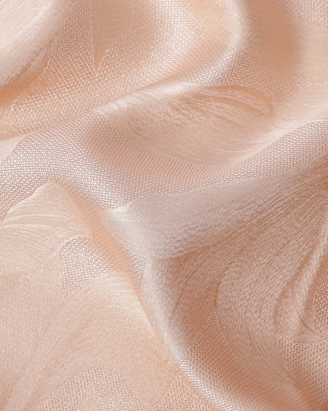 Peach Floral Self-Design Pure Silk Satin Fabric 140 Cms Width Made in China-D24886