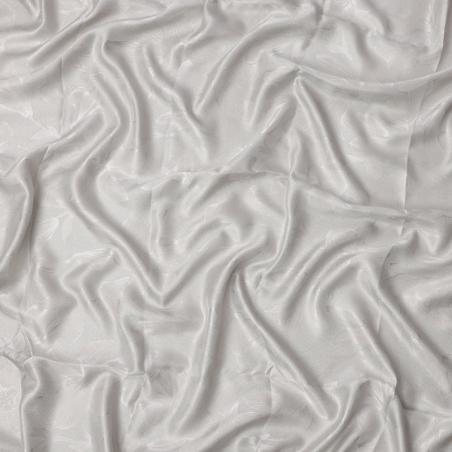 Silver Grey Floral Self-Design Pure Silk Satin Fabric 140 Cms Width Made in China-D24889