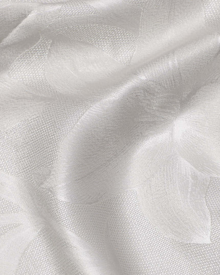 Silver Grey Floral Self-Design Pure Silk Satin Fabric 140 Cms Width Made in China-D24889