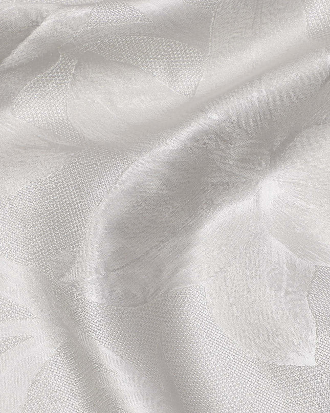 Silver Grey Floral Self-Design Pure Silk Satin Fabric 140 Cms Width Made in China-D24889