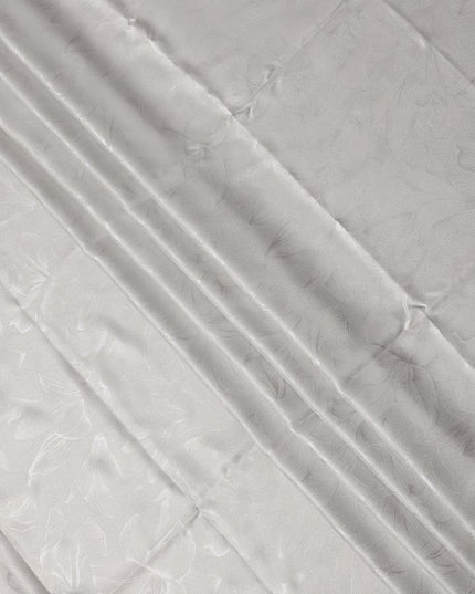 Silver Grey Floral Self-Design Pure Silk Satin Fabric 140 Cms Width Made in China-D24889