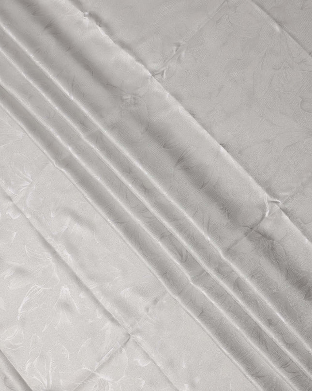 Silver Grey Floral Self-Design Pure Silk Satin Fabric 140 Cms Width Made in China-D24889