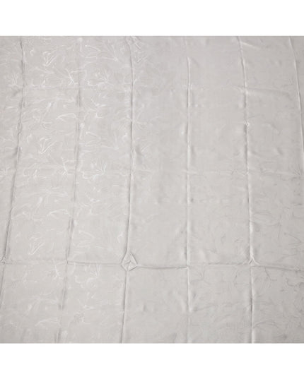 Silver Grey Floral Self-Design Pure Silk Satin Fabric 140 Cms Width Made in China-D24889