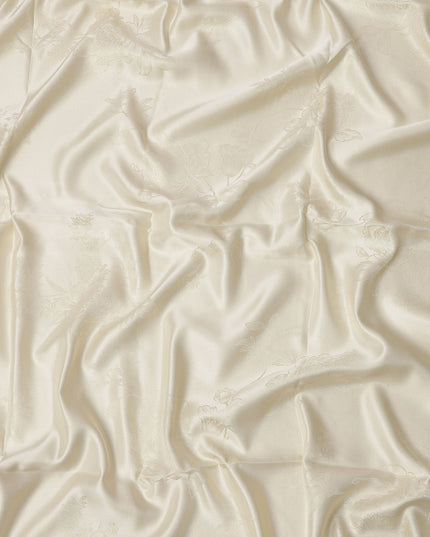 Cream Floral Jacquard Pure Silk Satin Fabric 140 Cms Width Made in China-D24910