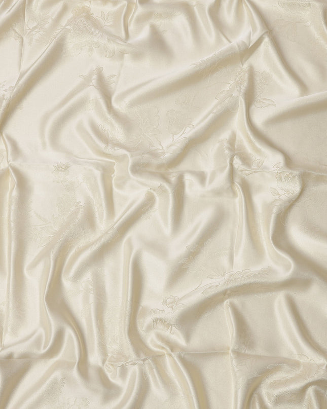 Cream Floral Jacquard Pure Silk Satin Fabric 140 Cms Width Made in China-D24910