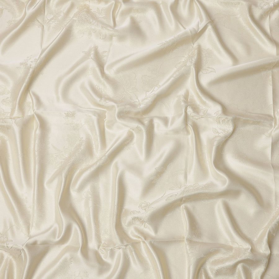 Cream Floral Jacquard Pure Silk Satin Fabric 140 Cms Width Made in China-D24910