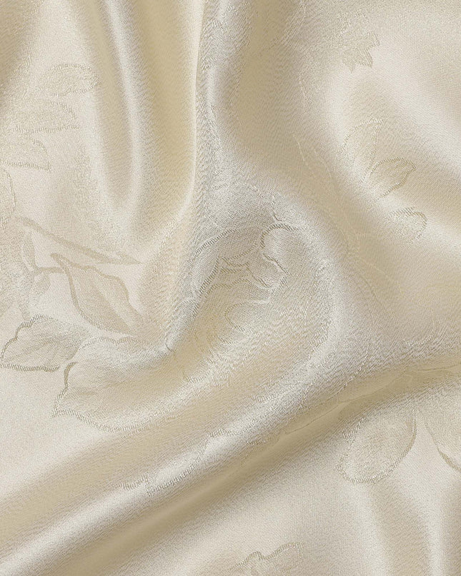 Cream Floral Jacquard Pure Silk Satin Fabric 140 Cms Width Made in China-D24910