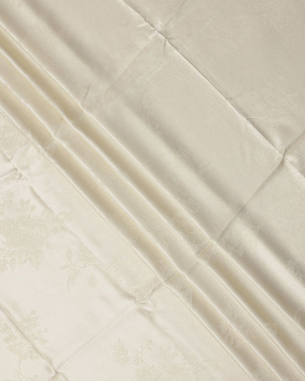 Cream Floral Jacquard Pure Silk Satin Fabric 140 Cms Width Made in China-D24910