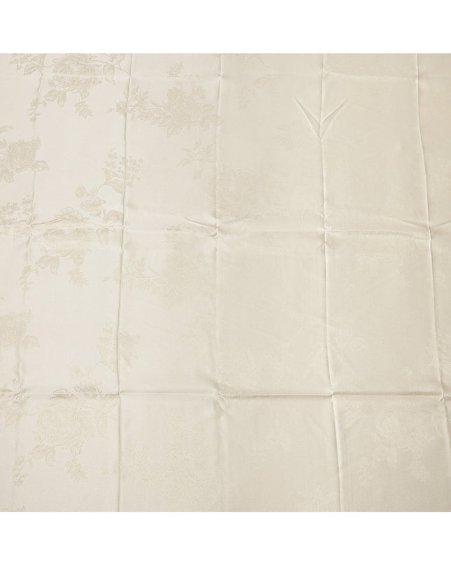 Cream Floral Jacquard Pure Silk Satin Fabric 140 Cms Width Made in China-D24910