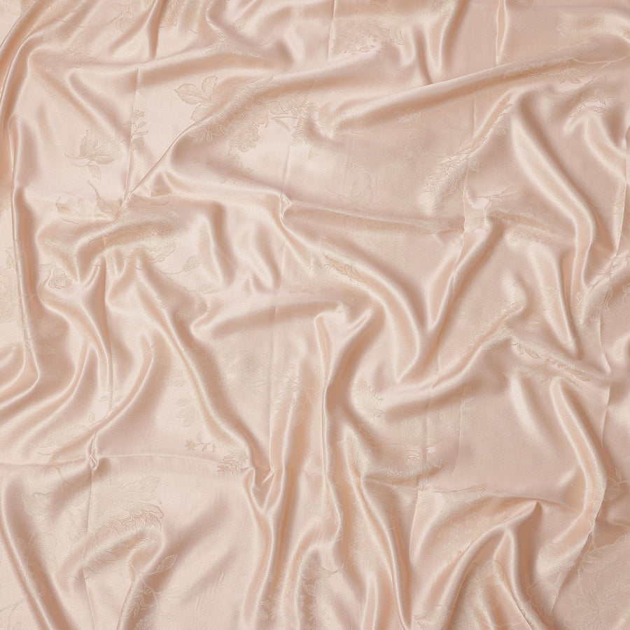 Pastel Peach Floral Self-Design Pure Silk Satin Fabric 140 Cms Width Made in China-D24893