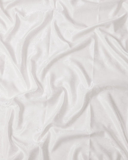 White Floral Self-Design Pure Silk Satin Fabric 140 Cms Width Made in China-D24899