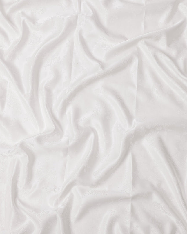 White Floral Self-Design Pure Silk Satin Fabric 140 Cms Width Made in China-D24899
