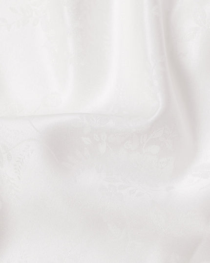 White Floral Self-Design Pure Silk Satin Fabric 140 Cms Width Made in China-D24899