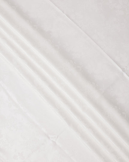 White Floral Self-Design Pure Silk Satin Fabric 140 Cms Width Made in China-D24899