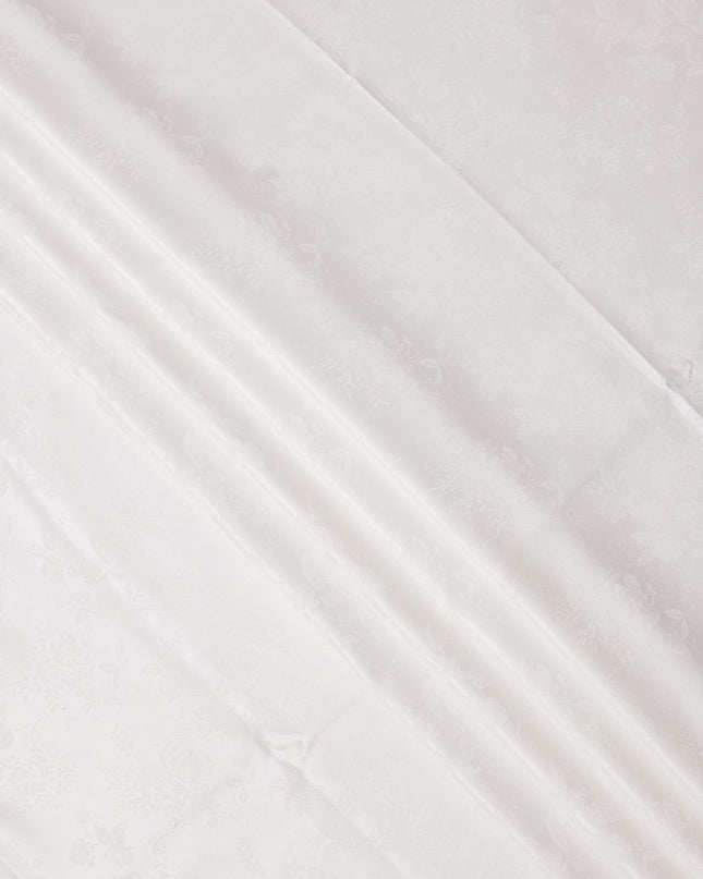 White Floral Self-Design Pure Silk Satin Fabric 140 Cms Width Made in China-D24899