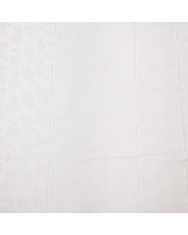 White Floral Self-Design Pure Silk Satin Fabric 140 Cms Width Made in China-D24899