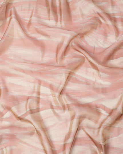 Blush Pink and Cream Abstract Brushstroke Print Silk Satin Fabric, 110 Cms Width, India-D24670