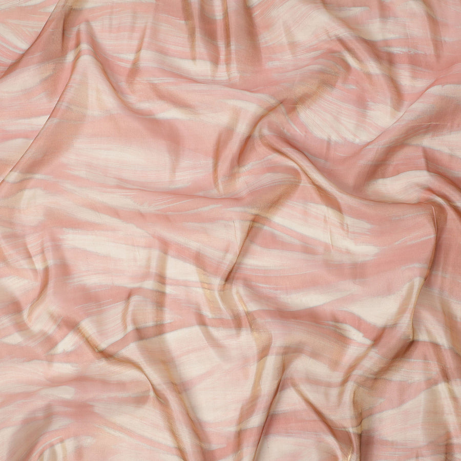 Blush Pink and Cream Abstract Brushstroke Print Silk Satin Fabric, 110 Cms Width, India-D24670