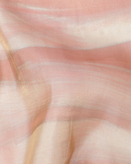 Blush Pink and Cream Abstract Brushstroke Print Silk Satin Fabric, 110 Cms Width, India-D24670