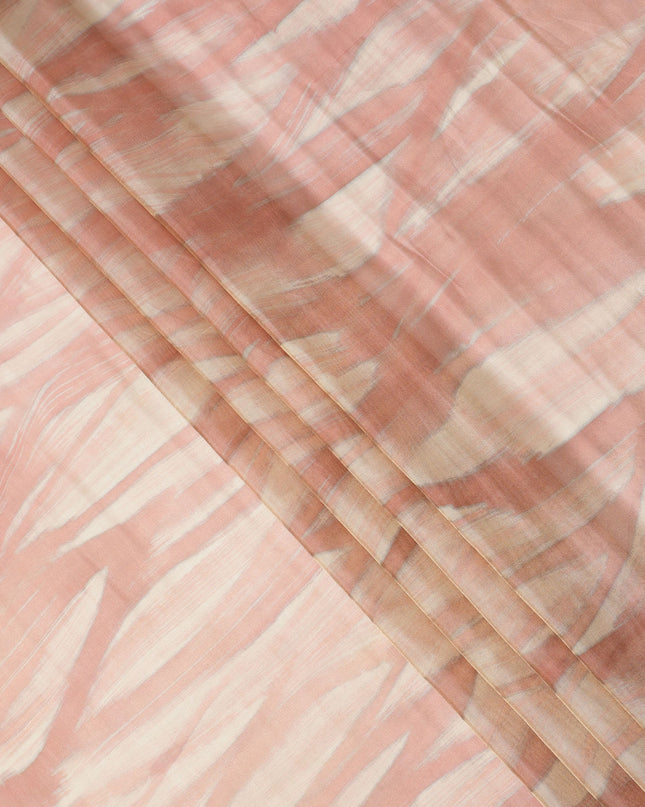 Blush Pink and Cream Abstract Brushstroke Print Silk Satin Fabric, 110 Cms Width, India-D24670