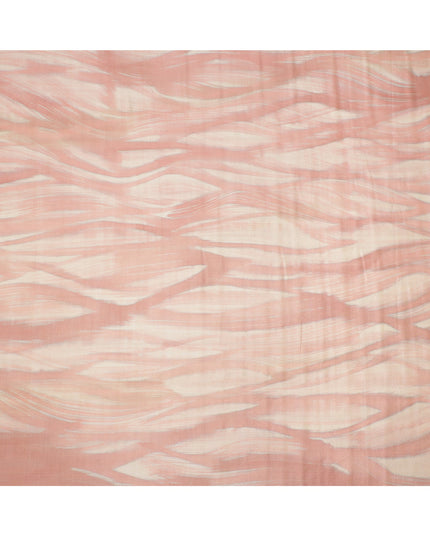 Blush Pink and Cream Abstract Brushstroke Print Silk Satin Fabric, 110 Cms Width, India-D24670