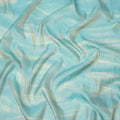 Aqua Blue and Beige Abstract Brushstroke Print Silk Satin Fabric, 110 Cms Width, India-D24668