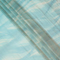 Aqua Blue and Beige Abstract Brushstroke Print Silk Satin Fabric, 110 Cms Width, India-D24668