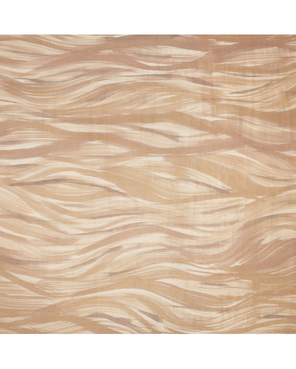 Beige and Cream Abstract Brushstroke Print Silk Satin Fabric, 110 Cms Width, India-D24669