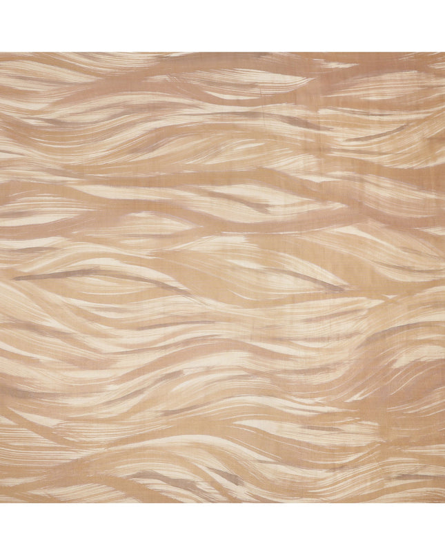 Beige and Cream Abstract Brushstroke Print Silk Satin Fabric, 110 Cms Width, India-D24669